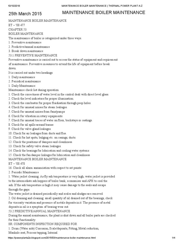 Maintenance Boiler Maintenance Thermal Power Plant AZ PDF Boiler