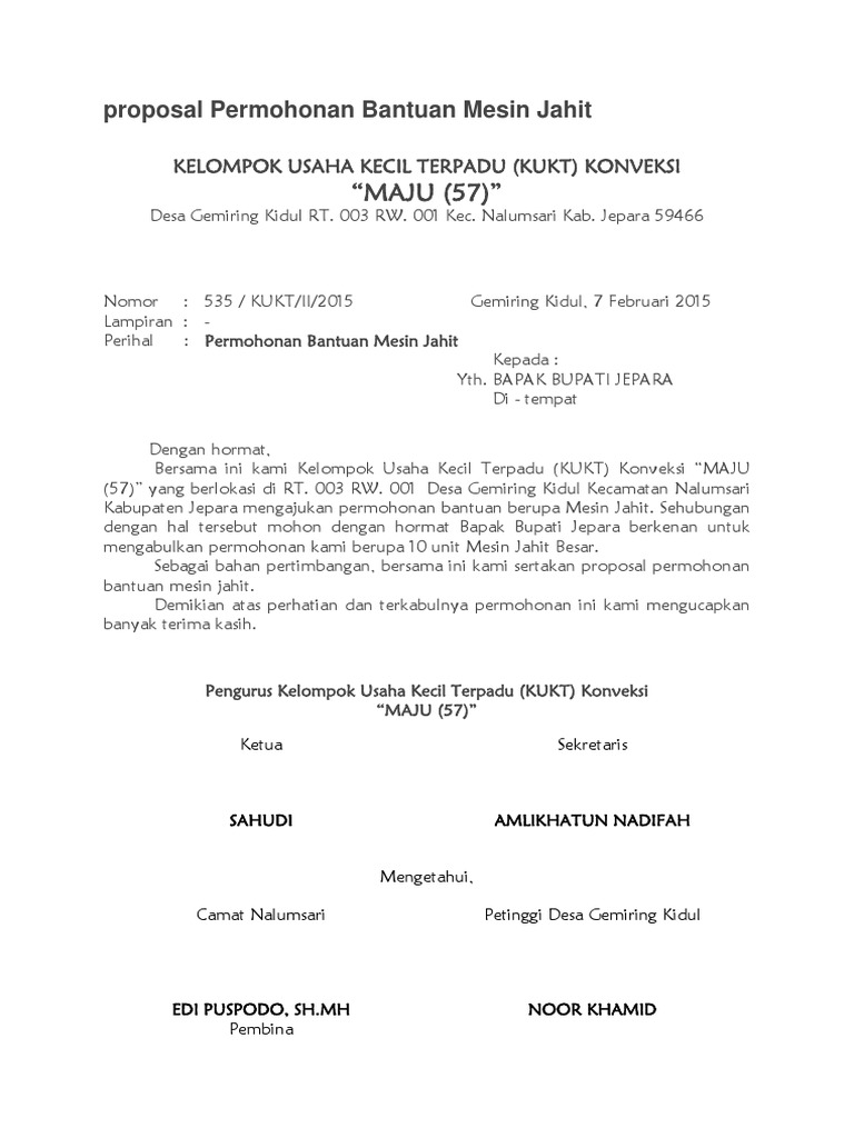 Contoh Proposal Pelatihan Menjahit Cari Jawaban