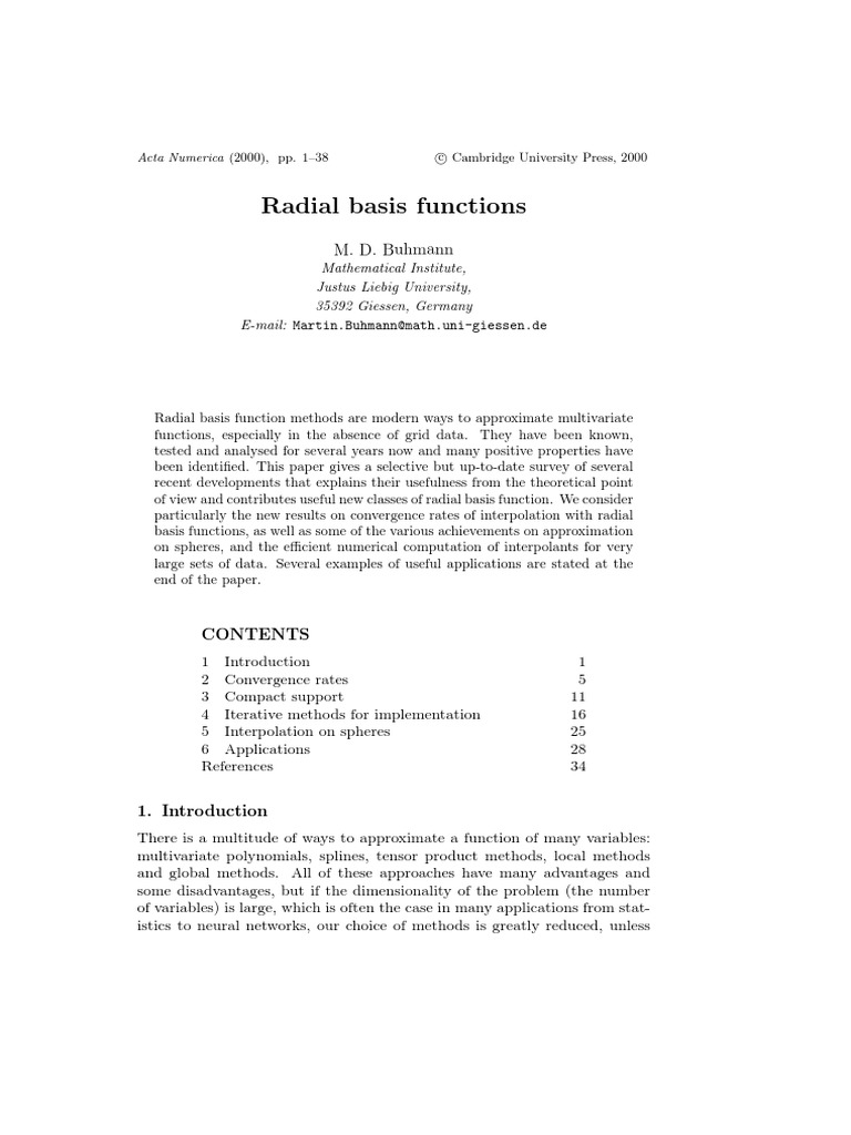 Radial Basis Functions Overview | PDF | Interpolation | Basis (Linear ...