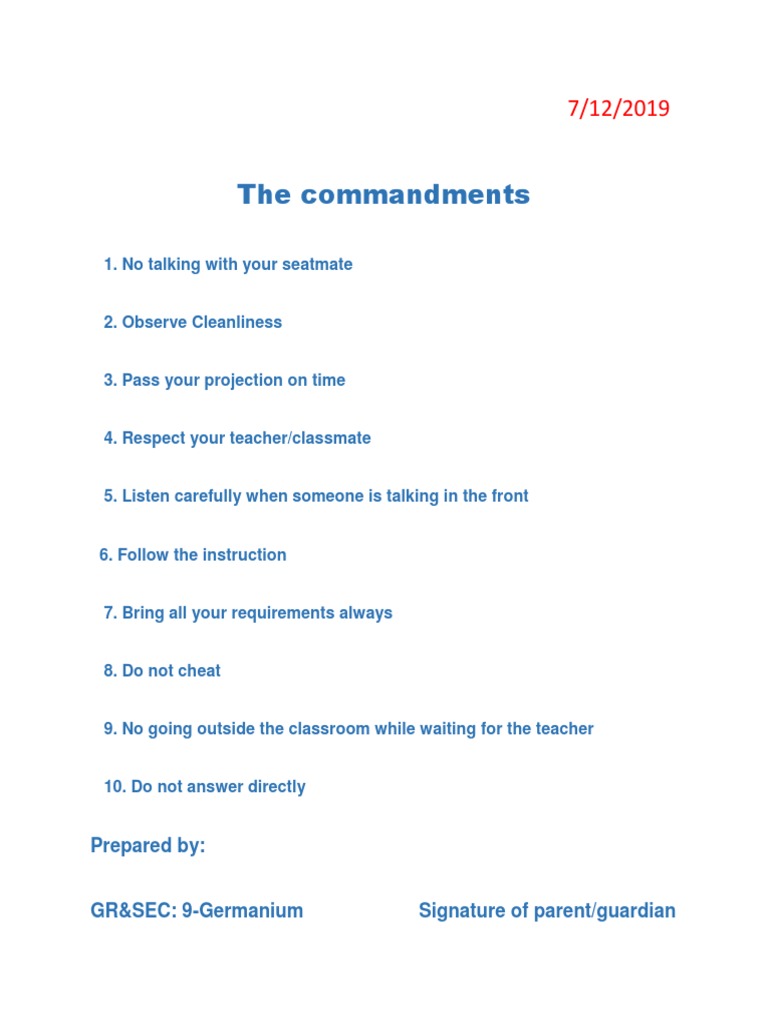 Classroom Behavior Commandments | PDF | Career & Growth