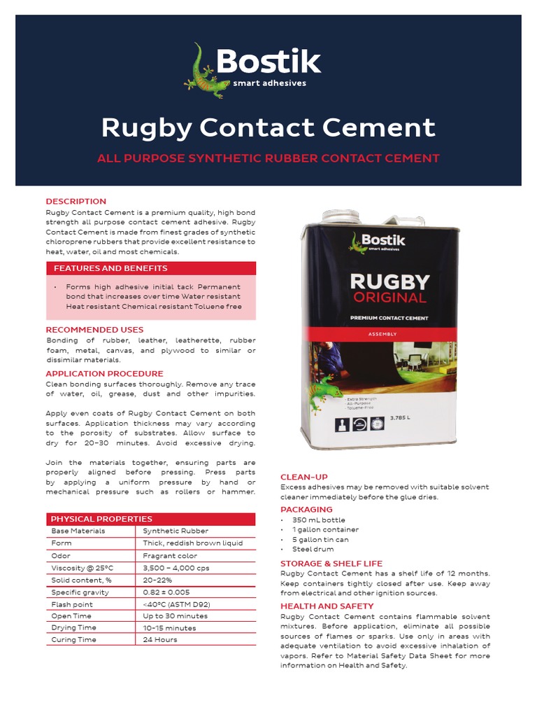 Bostik Rugby Contact Cement Tds Rev12 PDF PDF Adhesive Materials