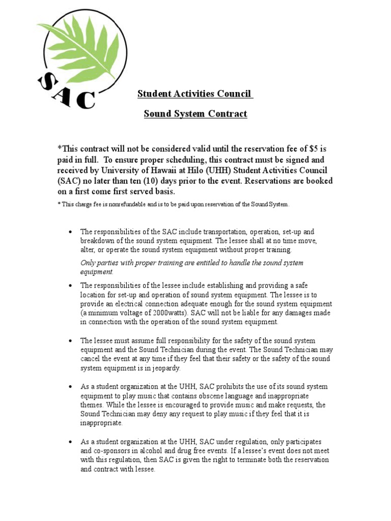Sound System Contract (Updated) 1 PDF Fee Lease