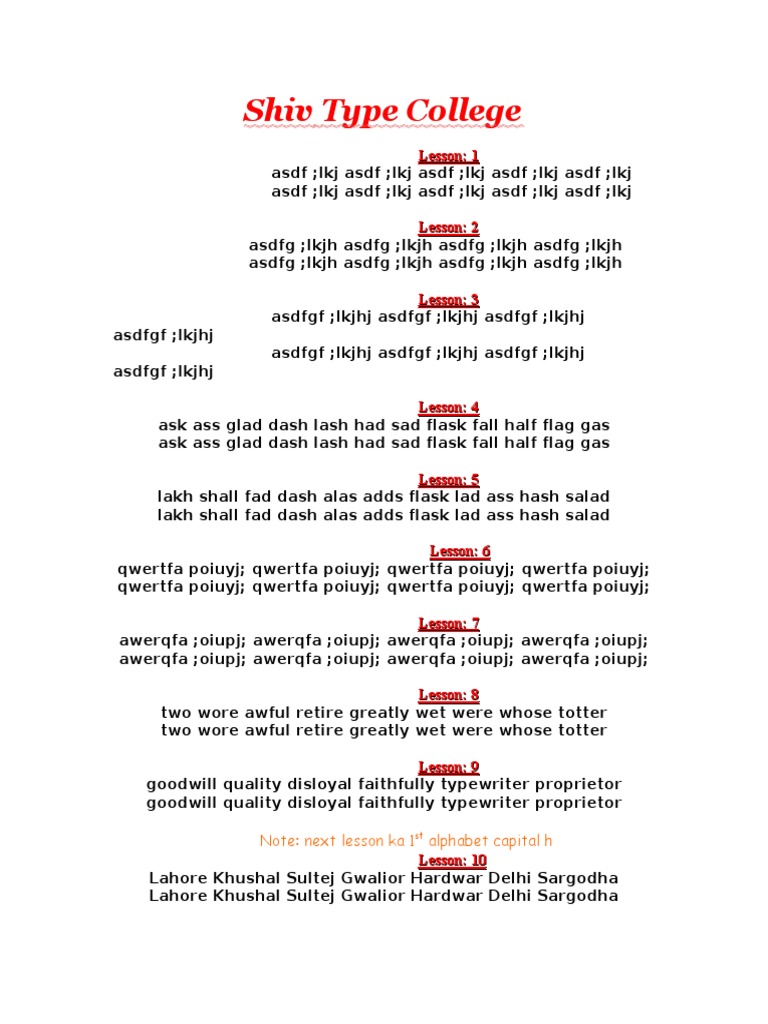 Shiv English Typing Lessons PDF | PDF | Leisure | Sports