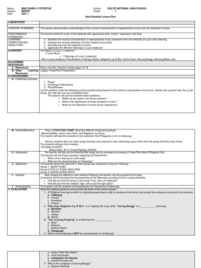 Lesson Plan PDF Folk Music Lesson Plan