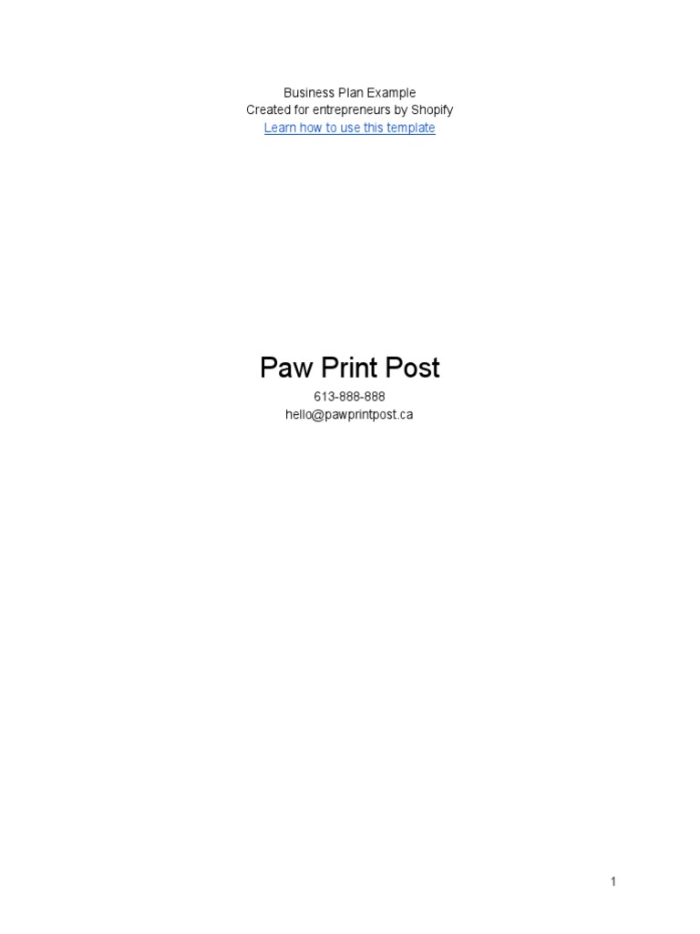 Shopify Business Plan for Paw Print Post | PDF | Market Analysis | Retail
