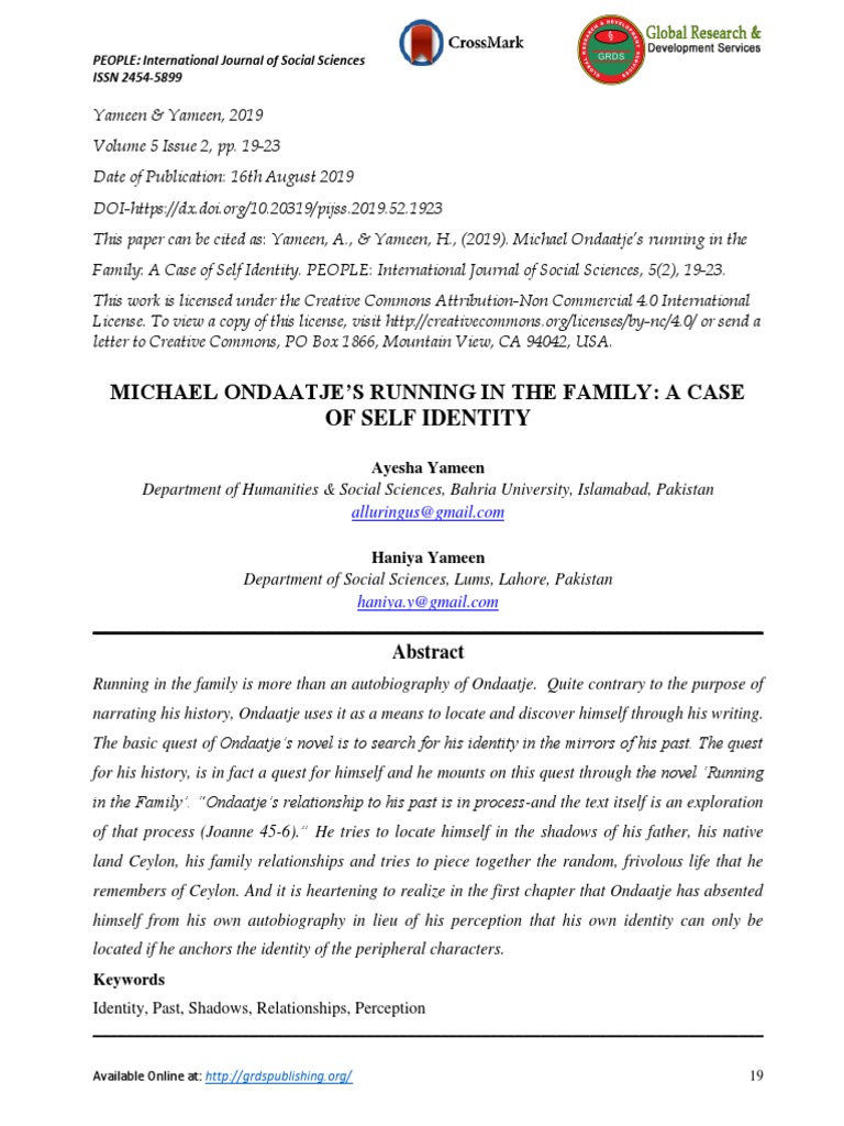 Michael Ondaatje's Running in The Family - A Case of Self Identity ...
