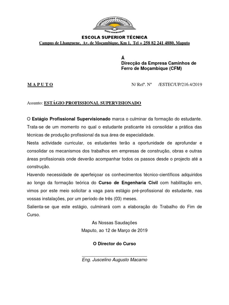 Carta De Fim De Estagio Profissional