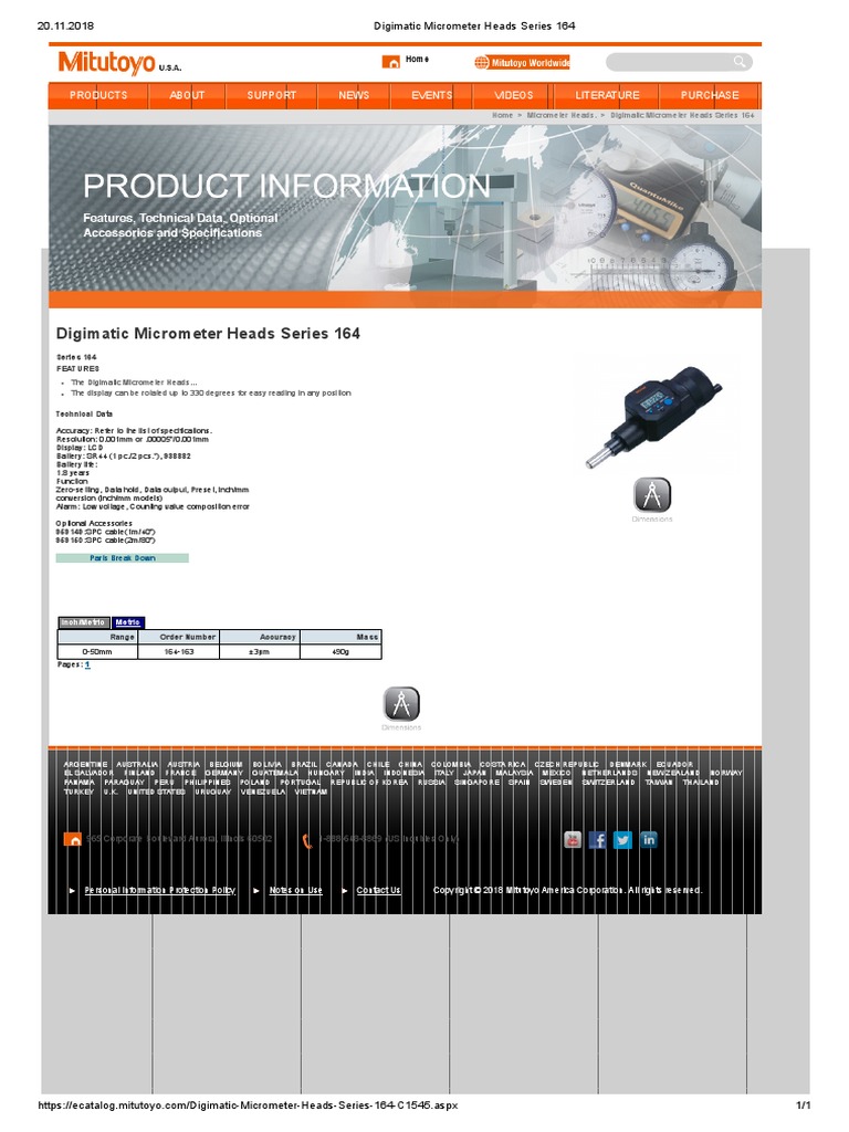 Digimatic Micrometer Heads Series 164 | PDF
