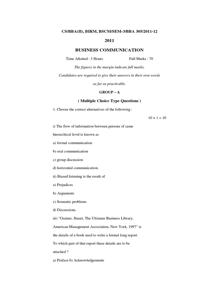 Business Communication Exam Guide | PDF | Communication | Psychological ...