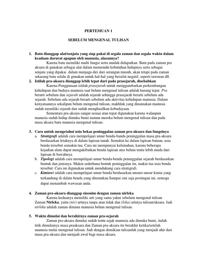 Nirleka Adalah Zaman Dimana Manusia Belum Mengenal Tulisan