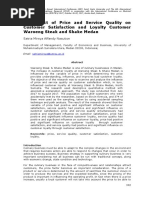 The Effect of Price and Service Quality On Customer Satisfaction and Loyalty Customer Waroeng Steak and Shake Medan