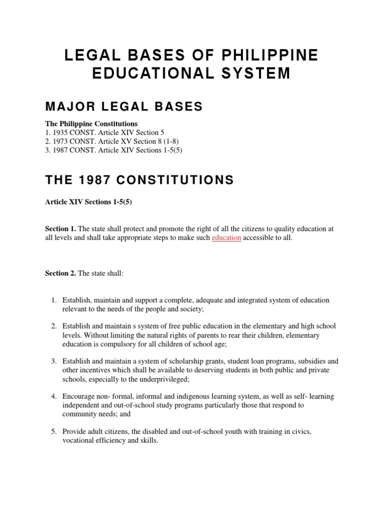 Legal Foundations of Philippine Education | PDF | State School | Teachers