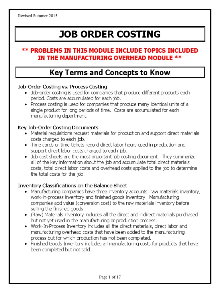 Job Order Costing Overview and Practices | PDF | Cost Of Goods Sold ...