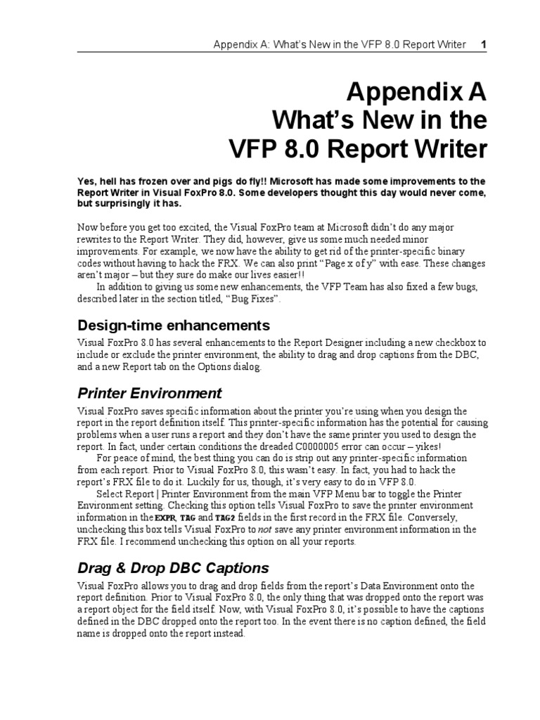 VFPReportWriter NewIn8 | PDF | Software Bug | Computer Program