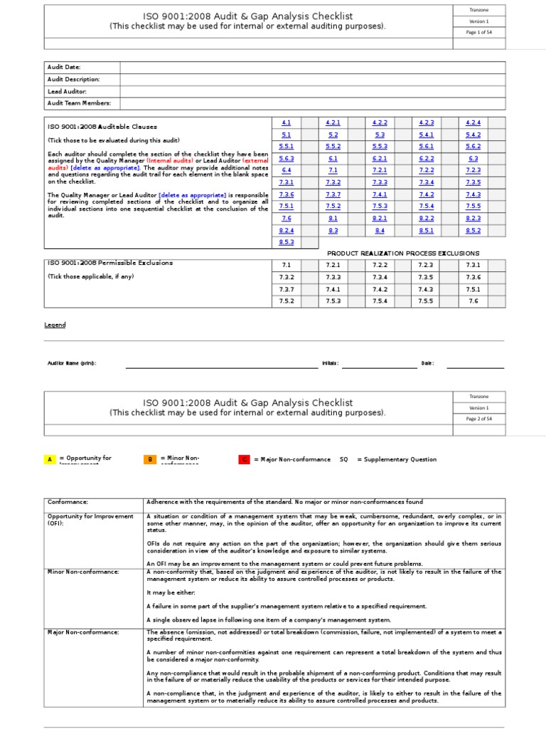ISO 9001 Audit Gap Analysis Checklist | PDF | Quality Management System ...