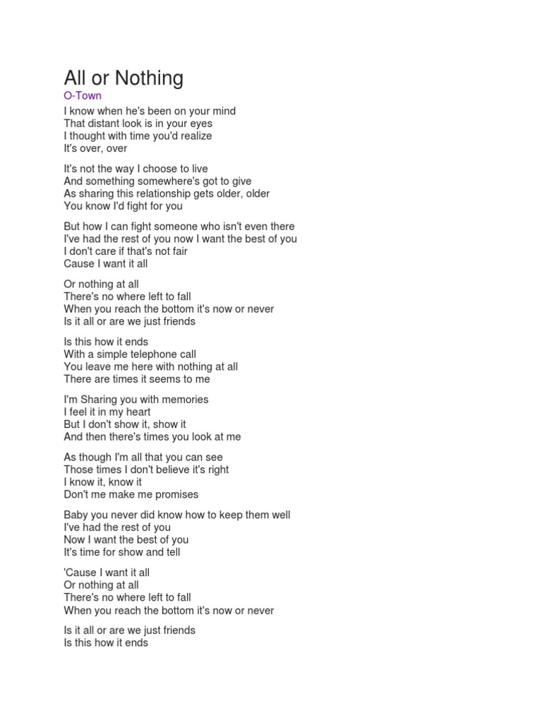 All Or Nothing Lyrics Tagalog Version Meaning