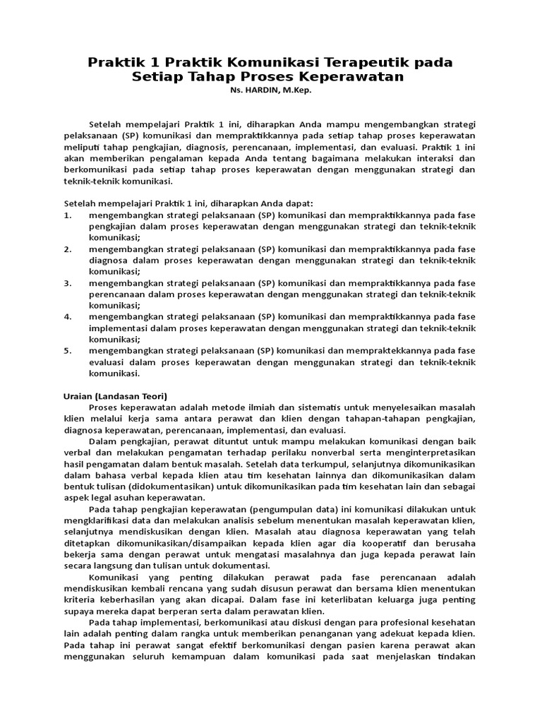 Praktik 1 Praktik Komunikasi Terapeutik Pada Setiap Tahap Proses Keperawatan