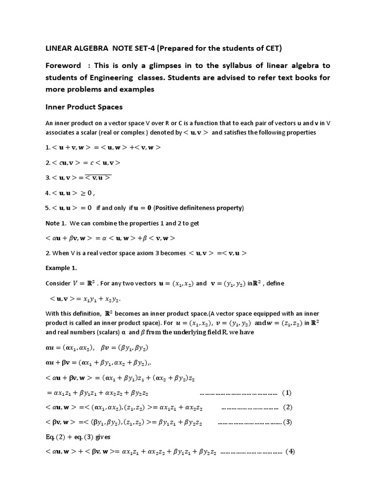 Vector Space Note Set 4 Vector Space Functional Analysis