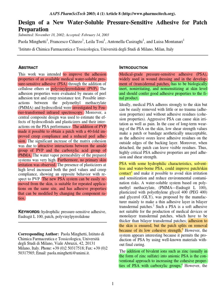 Designing an Improved WaterSoluble PressureSensitive Adhesive for