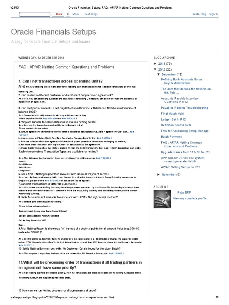 AP AR Netting Oracle | PDF | Accounts Payable | Financial Transaction