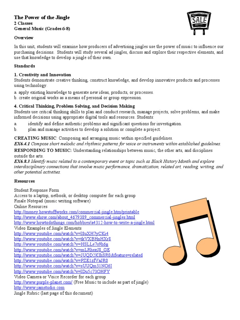 Jingle Creation Lesson Plan  PDF  Television Advertisement