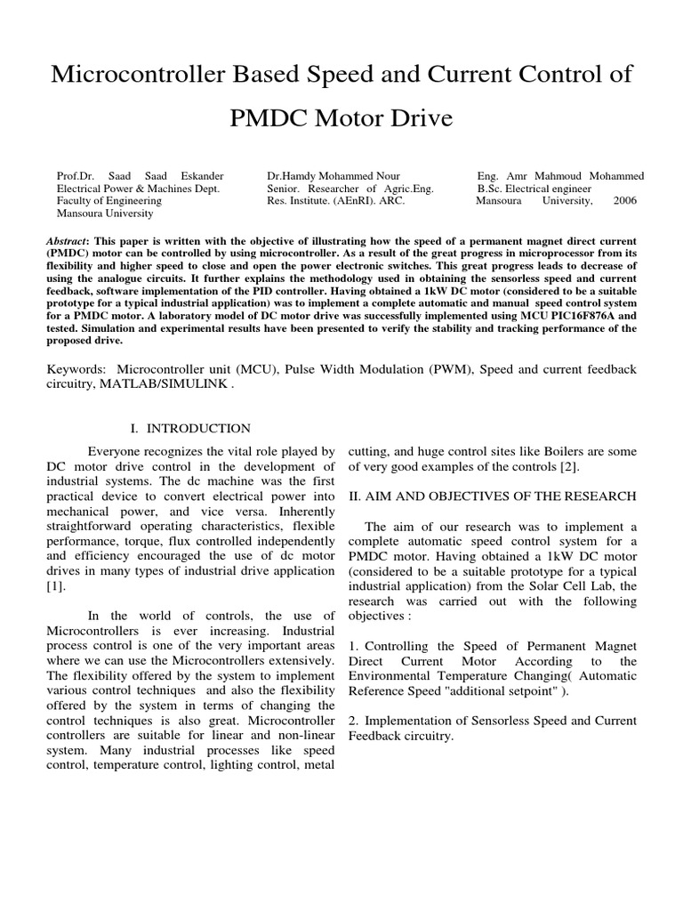 Microcontroller Based Speed and Current PDF Circuit Diagram