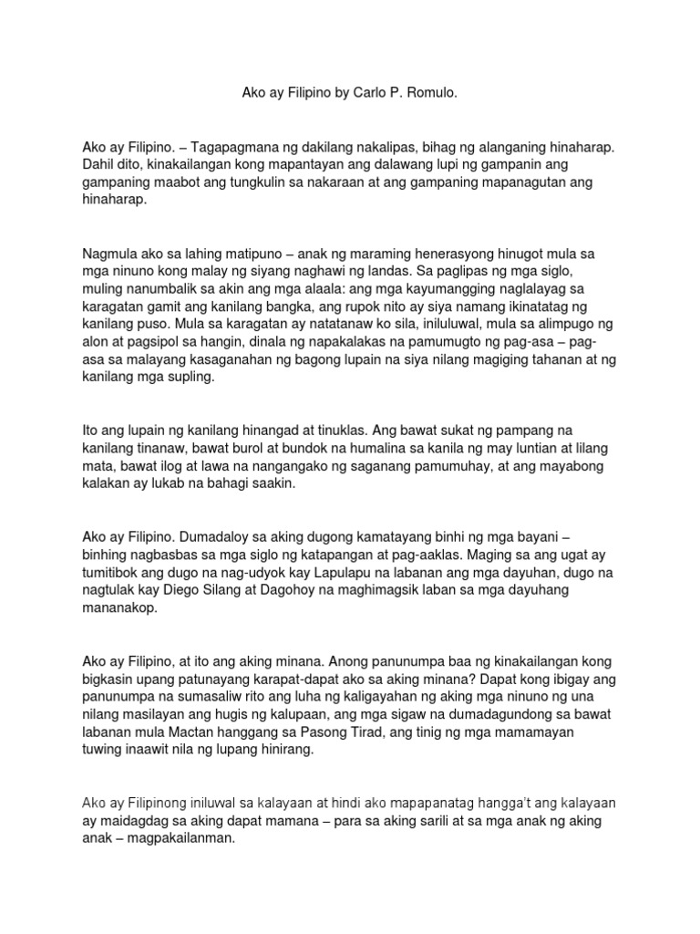 Ako Ay Filipino Ni Carlos P Romulo Pdf