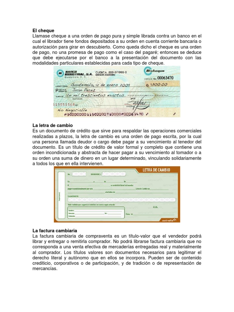 Letra De Cambio Pdf El Cheque La Letra de Cambio | PDF | Pagaré | Cheque