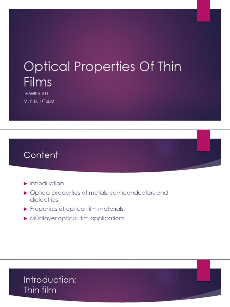 Optical Properties of Thin Films PDF Thin Film Optics