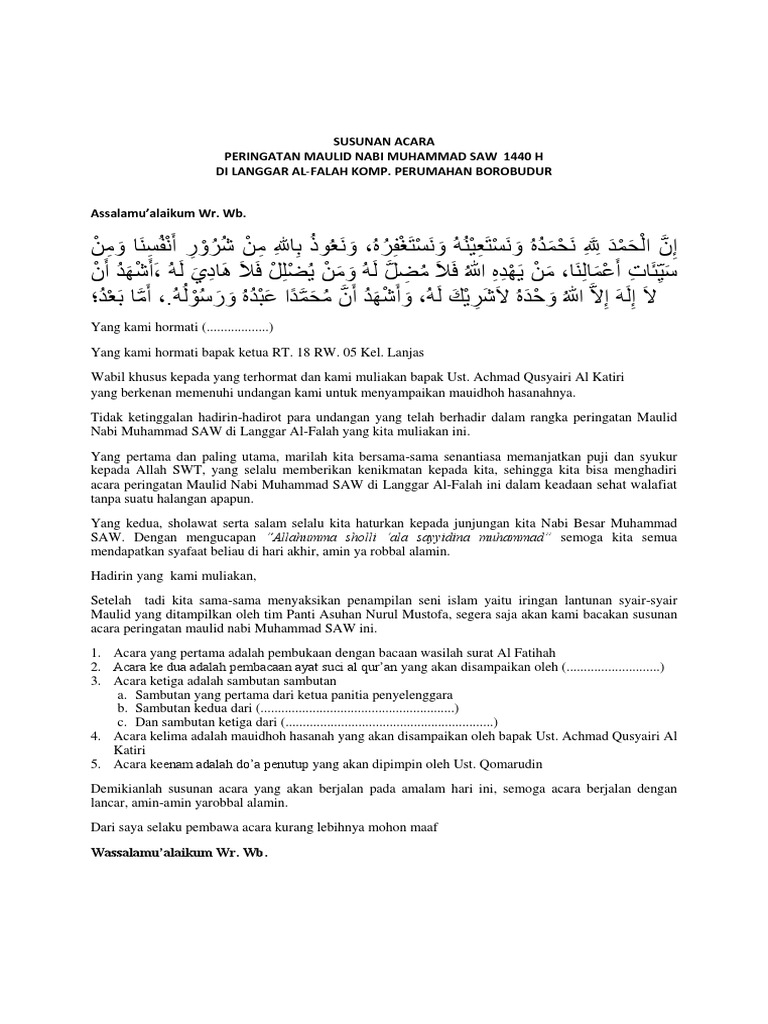 Teks Mc Maulid Nabi Saw