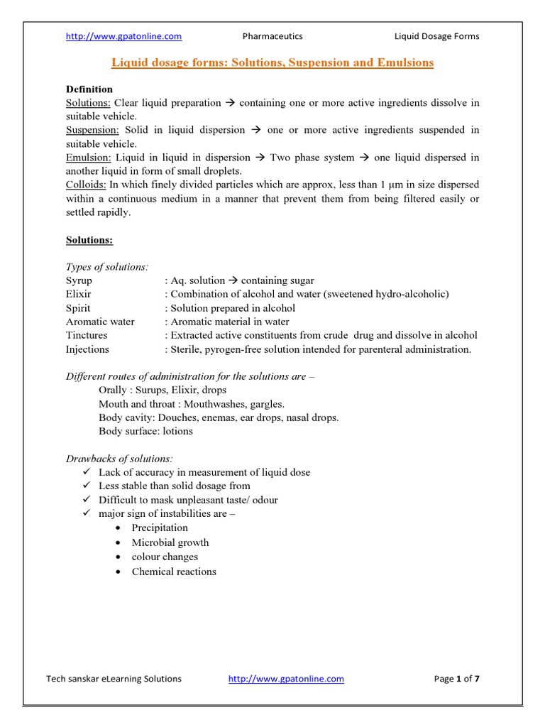 Liquid Dosage Forms An InDepth Look at Solutions, Suspensions, and