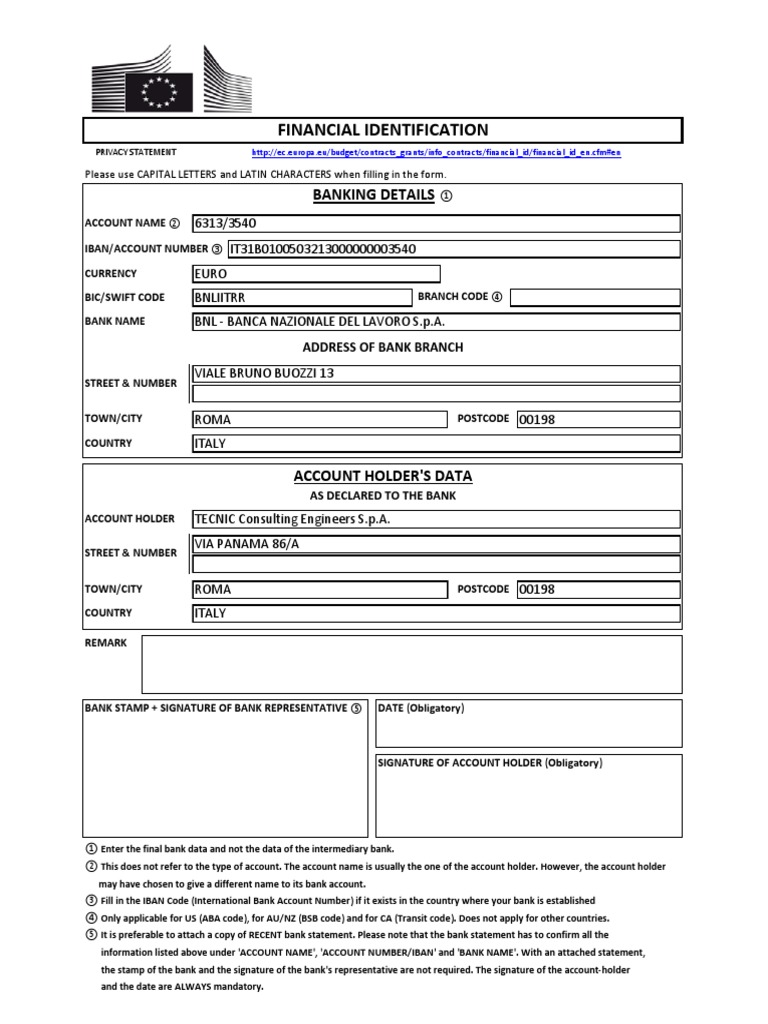 Financial Identification Banking Details