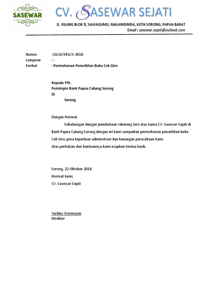 Contoh Surat Buat Buku Bank