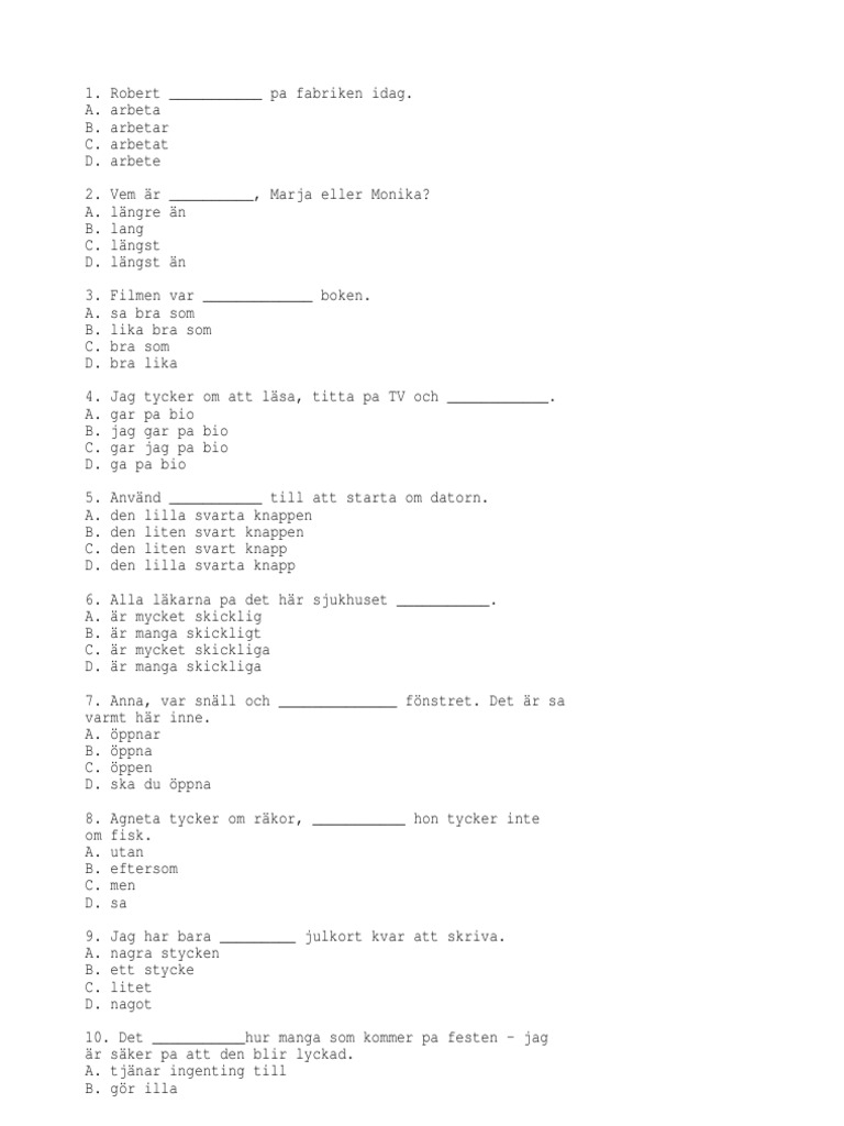 Svenska Proficiency Test | PDF