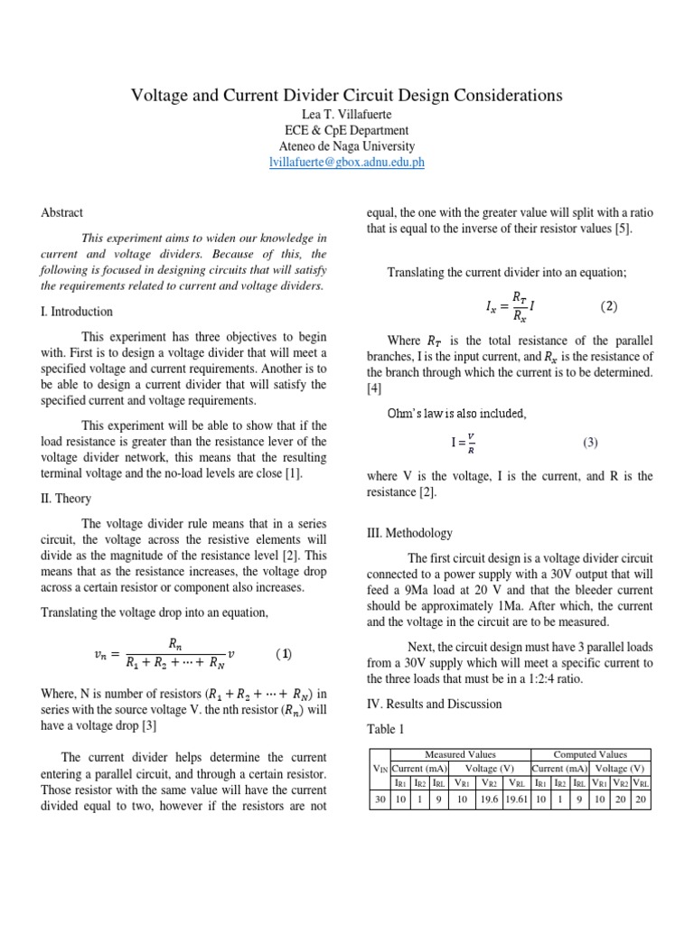 Voltage and Current Divider Design Guide | PDF | Electrical Resistance ...