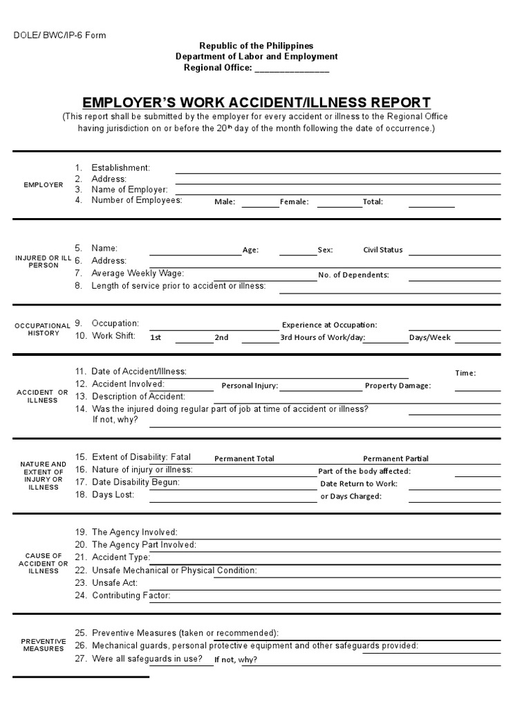 WAIR Employer's Work-Accident-Illness Report | Labor Relations | Employment