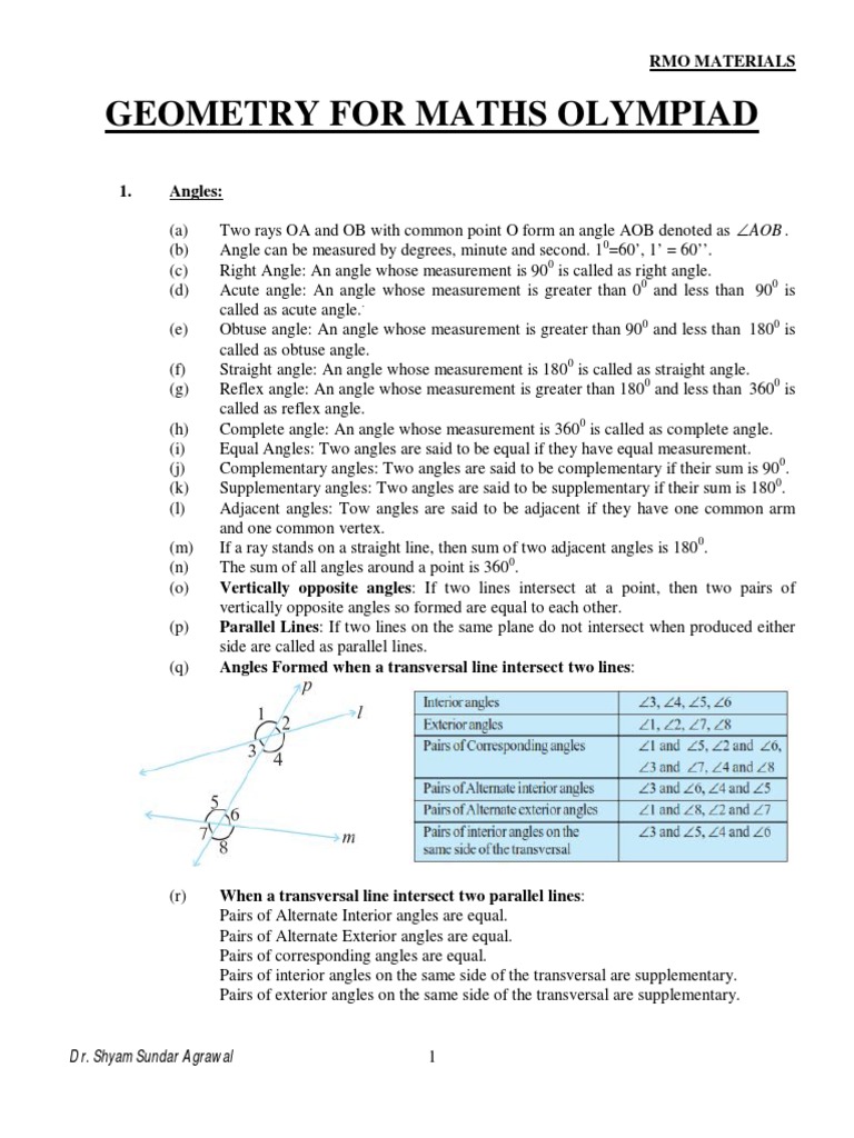 Geometry Concepts for Math Olympiad | PDF | Triangle | Rectangle