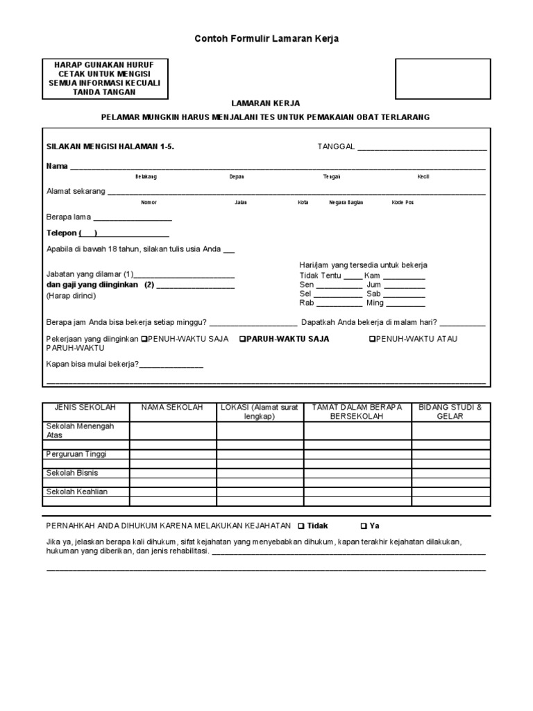Contoh Formulir Uraian Pekerjaan - Contoh Yes