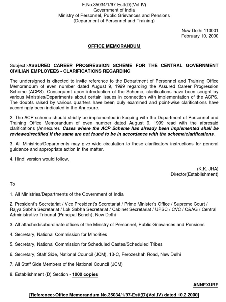 ACP Scheme Clarifications for Employees | PDF | Government Of India ...
