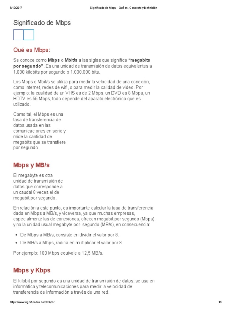 Significado de Mbps | PDF | Unidades de medida | Datos de computadora