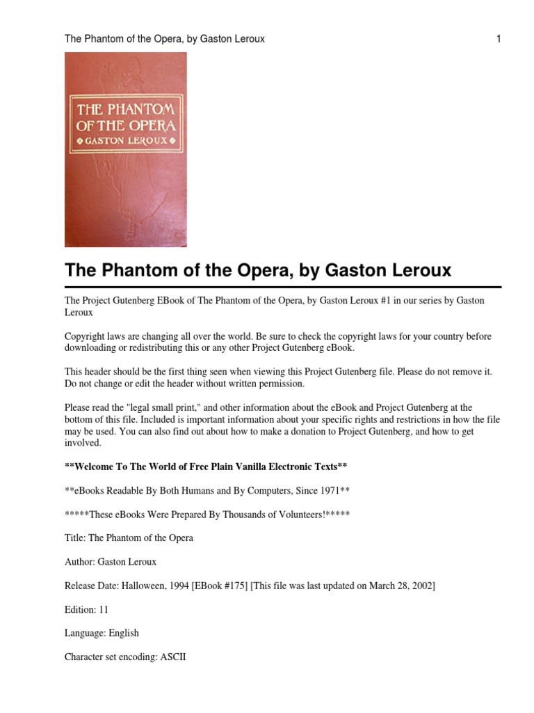 The Phantom of The Opera | PDF | Project Gutenberg | E Books