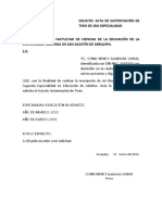 Acta de Sustentación de Tesis de Segunda Especialidad en Educación de Adultos