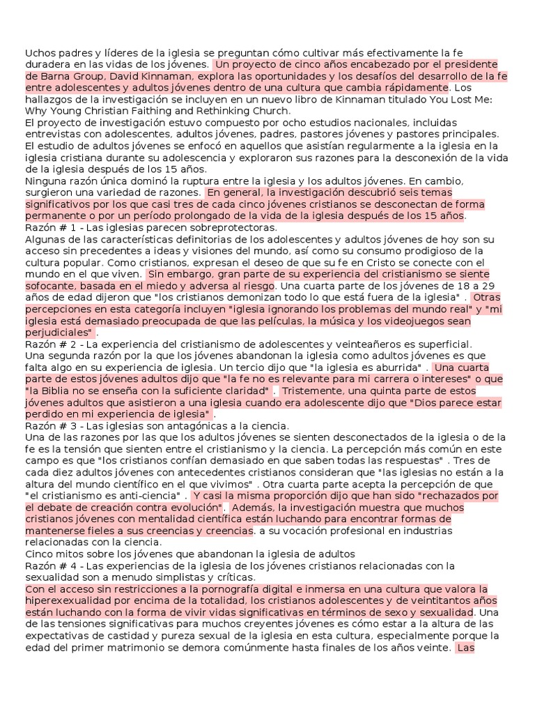Razones por las que jóvenes abandonan la iglesia | PDF | Adultos ...
