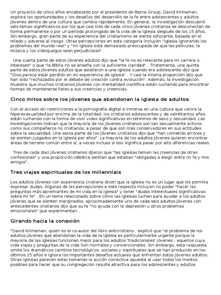 Jóvenes y su desconexión de la iglesia | PDF | Adultos | Iglesia Católica