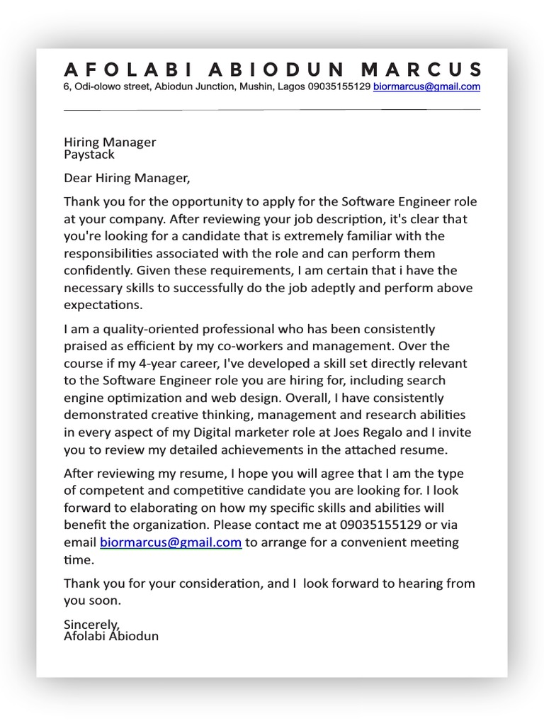 Application for Software Engineer Role | PDF