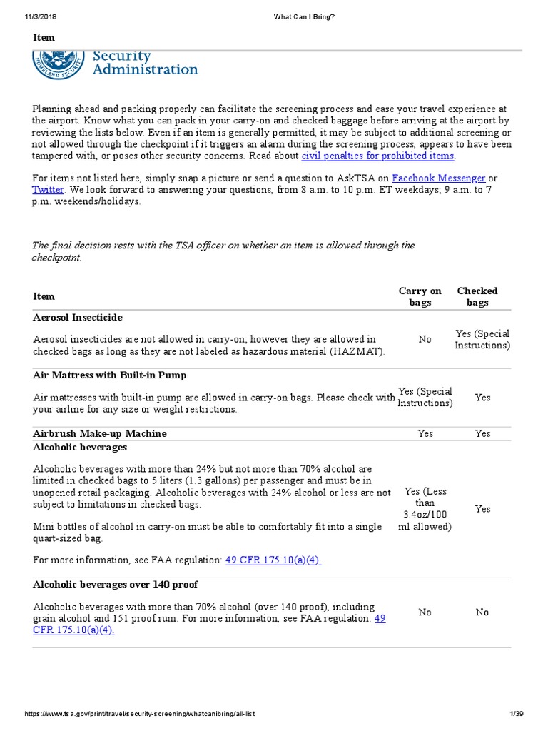 TSA Guideline | PDF | Transportation Security Administration | Airliner