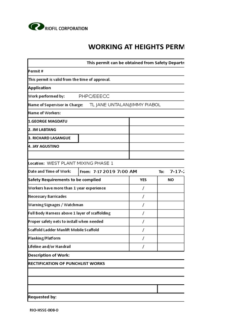 Working at Heights Permit Guidelines | PDF | Business
