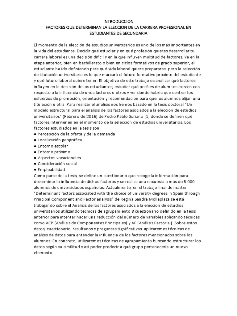 Factores en la elección de carrera profesional | PDF | Educación más ...