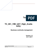 Test Case: TC - 001 - VIM - UAT - High - Availa Bility