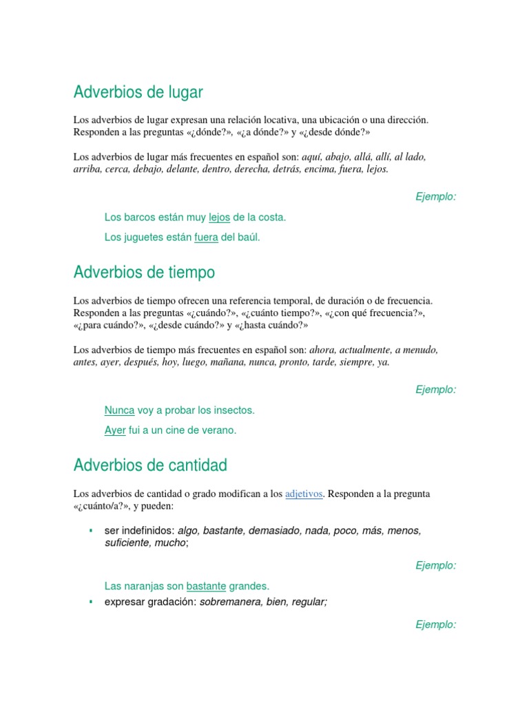 Adverbios de Lugar | PDF | Adverbio | Gramática